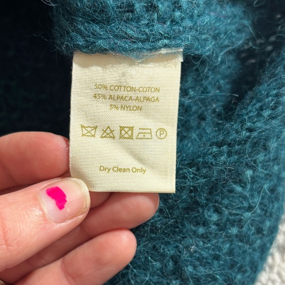 Free People Teal Alpaca Blend V-Neck Oversized Knit Sweater Medium - Picture 7 of 9